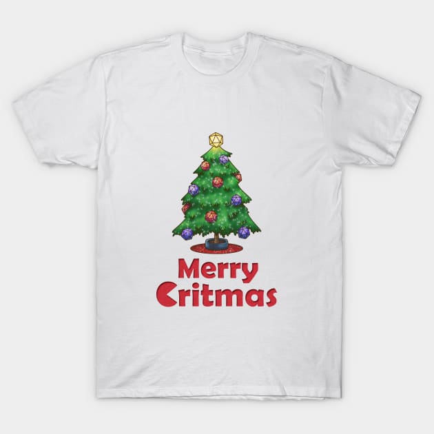 Merry Critmas D20 Dice Christmas Tree T-Shirt by Takeda_Art